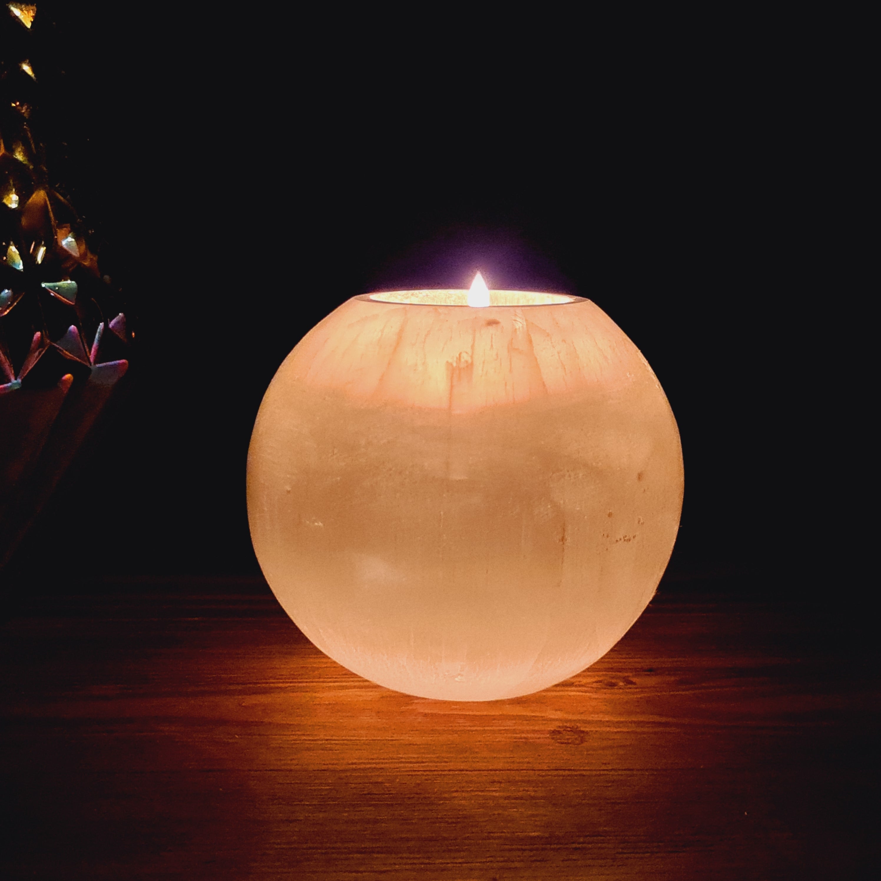 Selenit Teelichtkugel, Kristall Polierte Teelichthalter