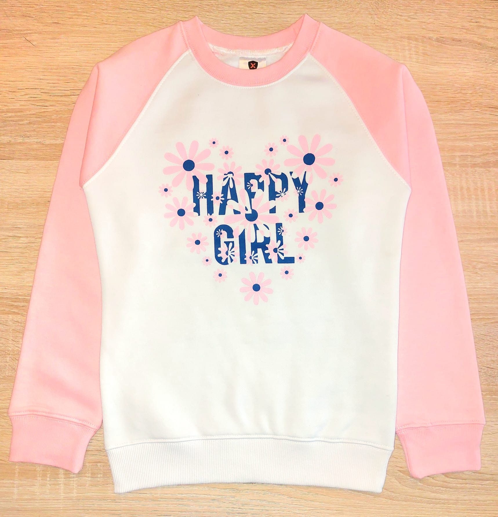 Mädchen Sweatshirt Raglan Happy Girl Pink&Weiss