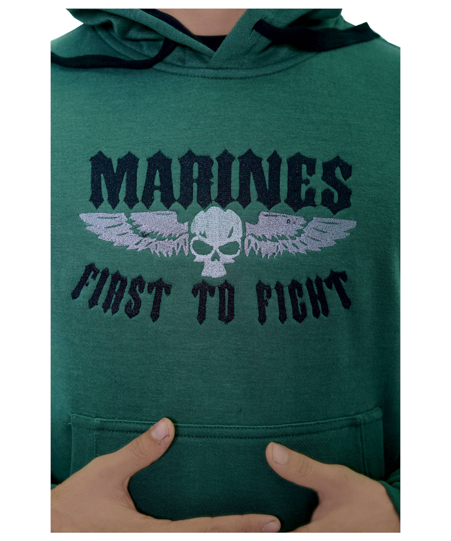 Herren Hoodie Kapuzenpullover Grün mit Stickerei