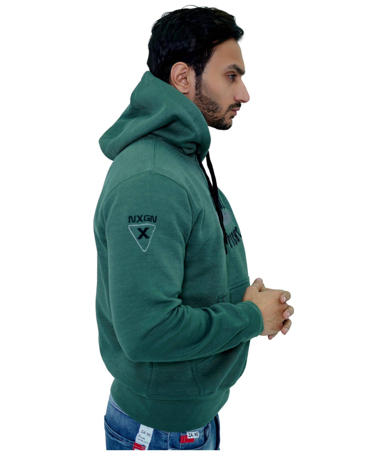 Herren Hoodie Kapuzenpullover Grün mit Stickerei
