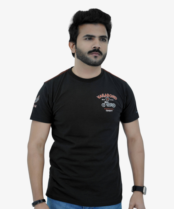 Herren T-Shirt Jersey 100% Baumwolle Slim Fit Kurzarm Aufdruck Schwarz mit Chopper