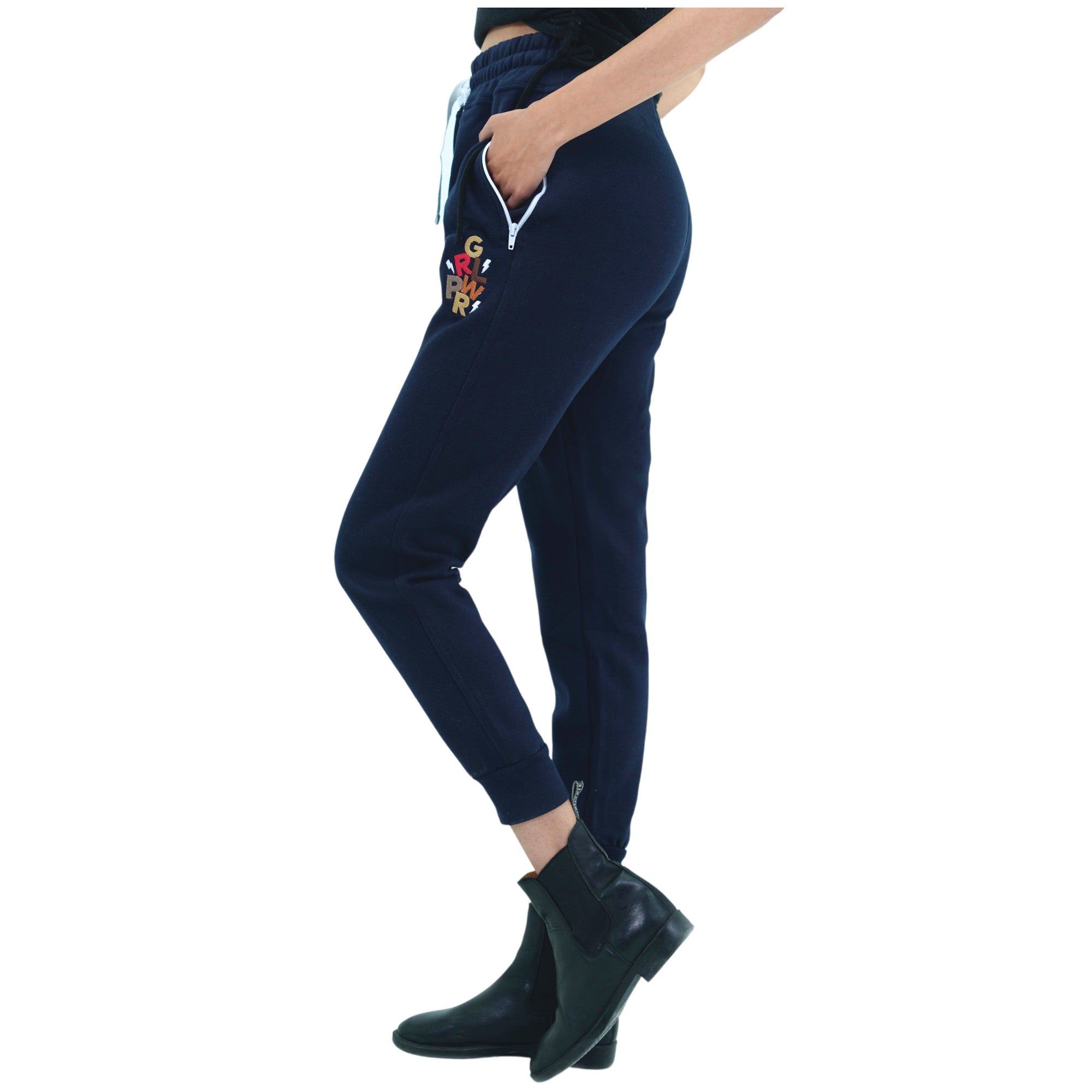 Damen Jogginghose Fleece Blau Stickerei