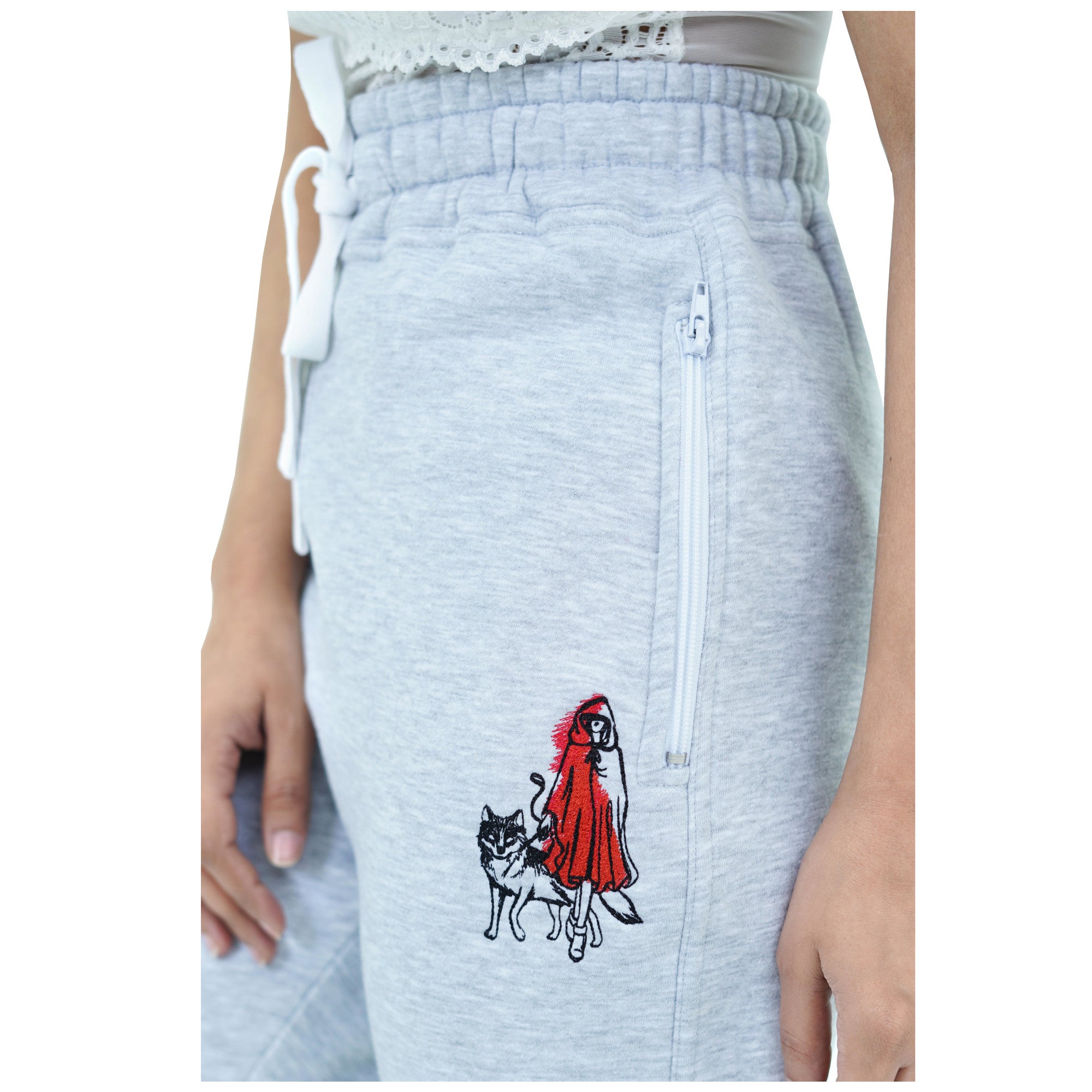 Damen Jogginghose Fleece Grau Stickerei 2