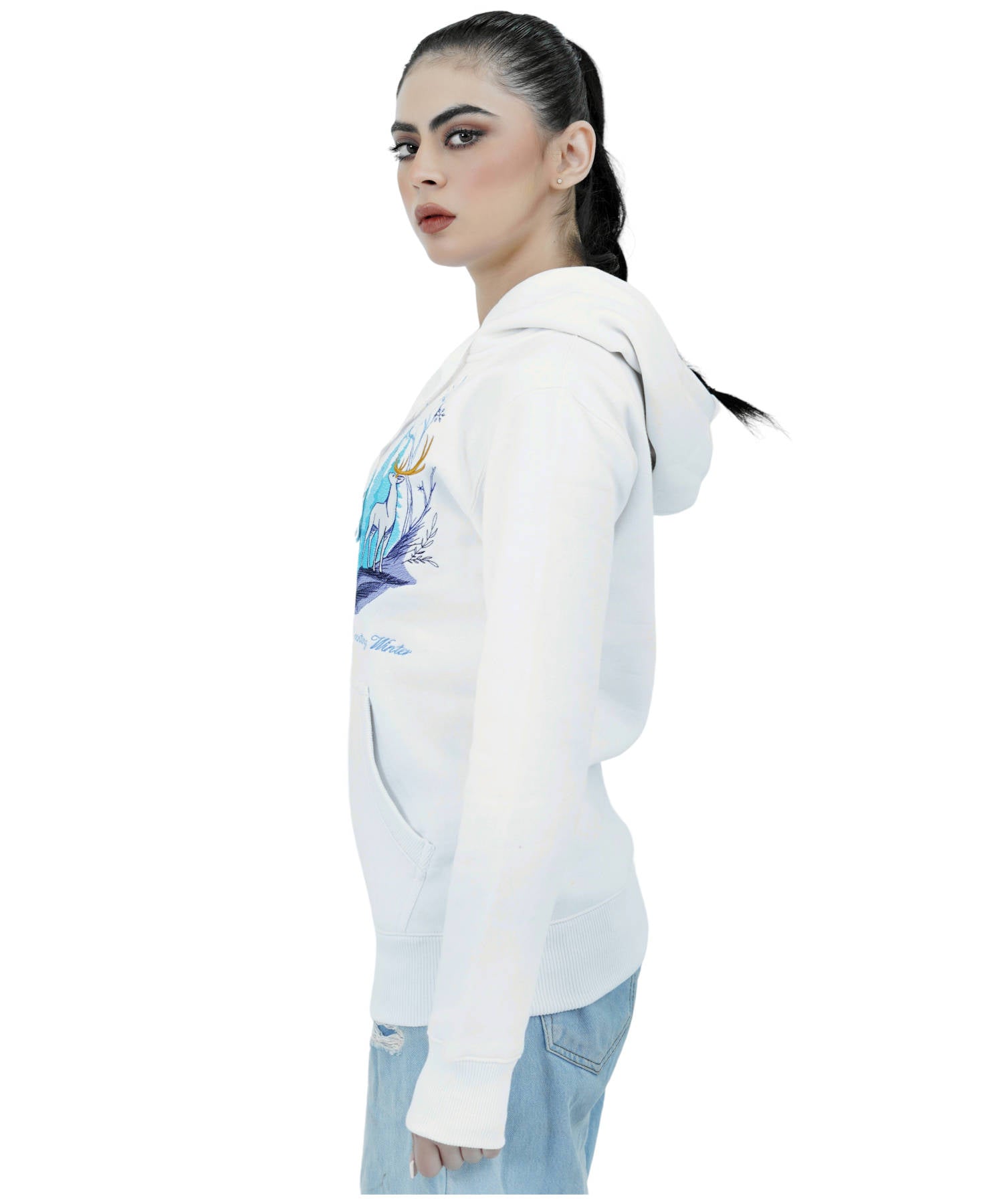 Damen Hoodie Kapuzenpullover Weiss