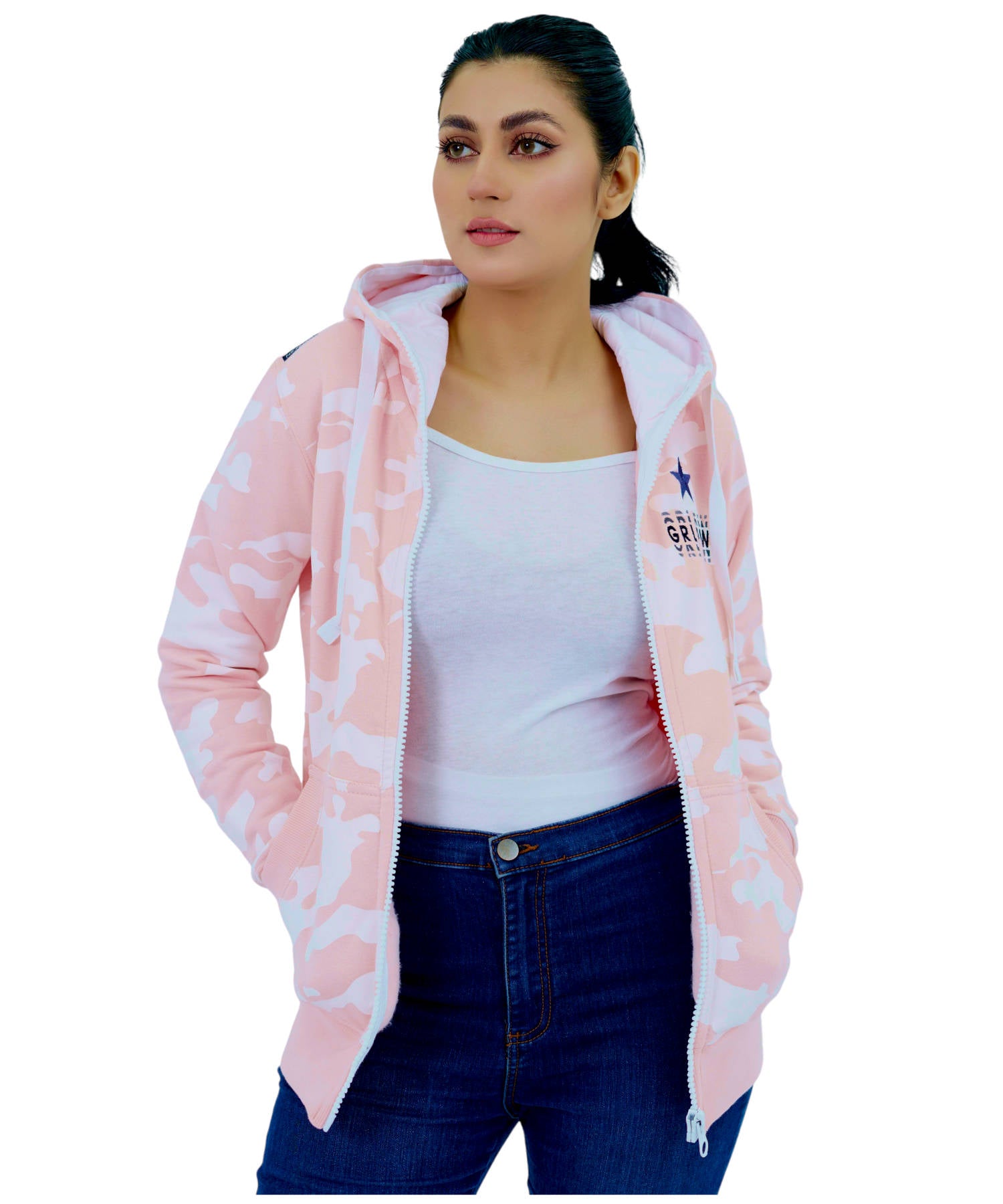 Damen Fleece Hoodie Pulli Kapuzenpullover Sweatjacke Reißverschluss hohe Kragen Pink