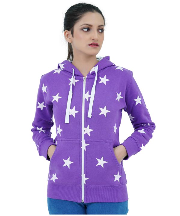 Damen Fleece Hoodie Pulli Kapuzenpullover Sweatjacke Lila Reißverschluss