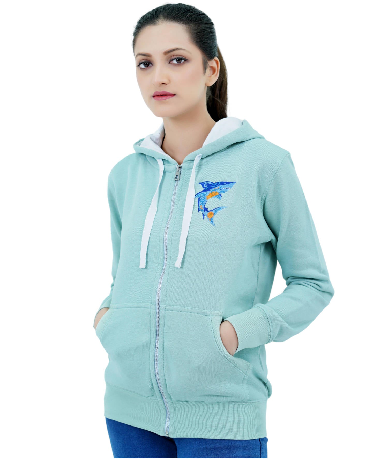 Damen Fleece Hoodie Pulli Kapuzenpullover Sweatjacke Lila Reißverschluss