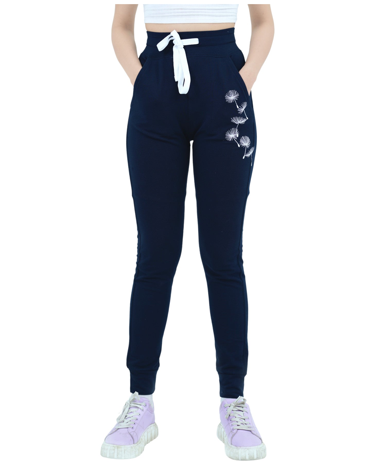 Damen Jogginghose Dunkelblau mit Stickerei aus Baumwolle Slim Fit