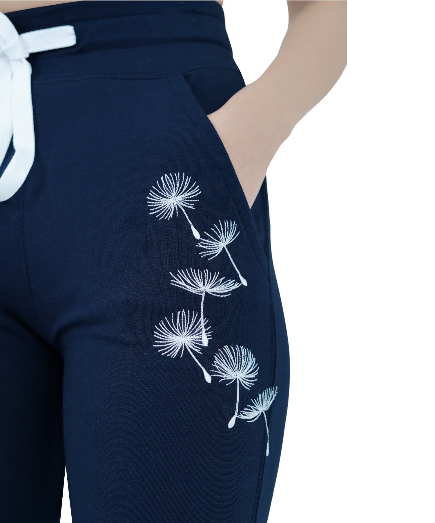 Damen Jogginghose Dunkelblau mit Stickerei aus Baumwolle Slim Fit