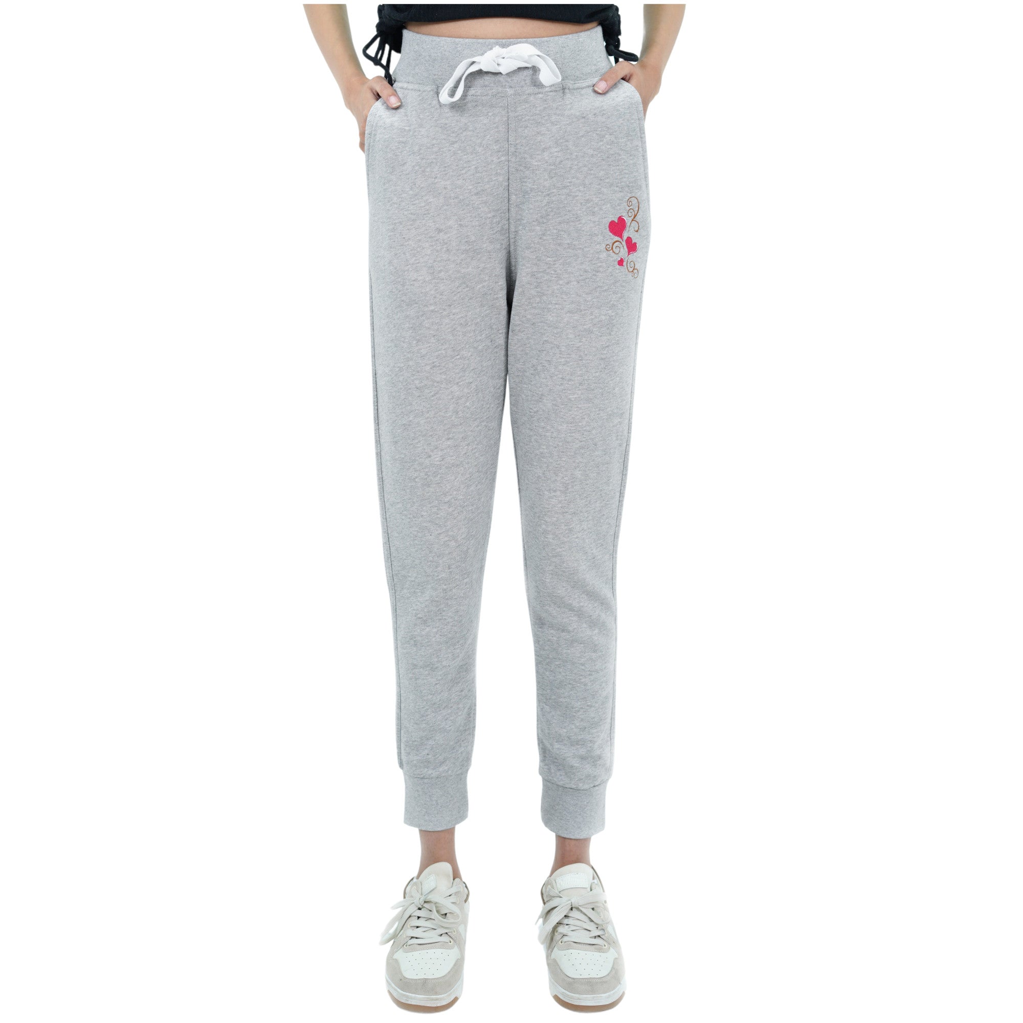 Damen Jogginghose Grau mit Stickerei aus Baumwolle Slim Fit