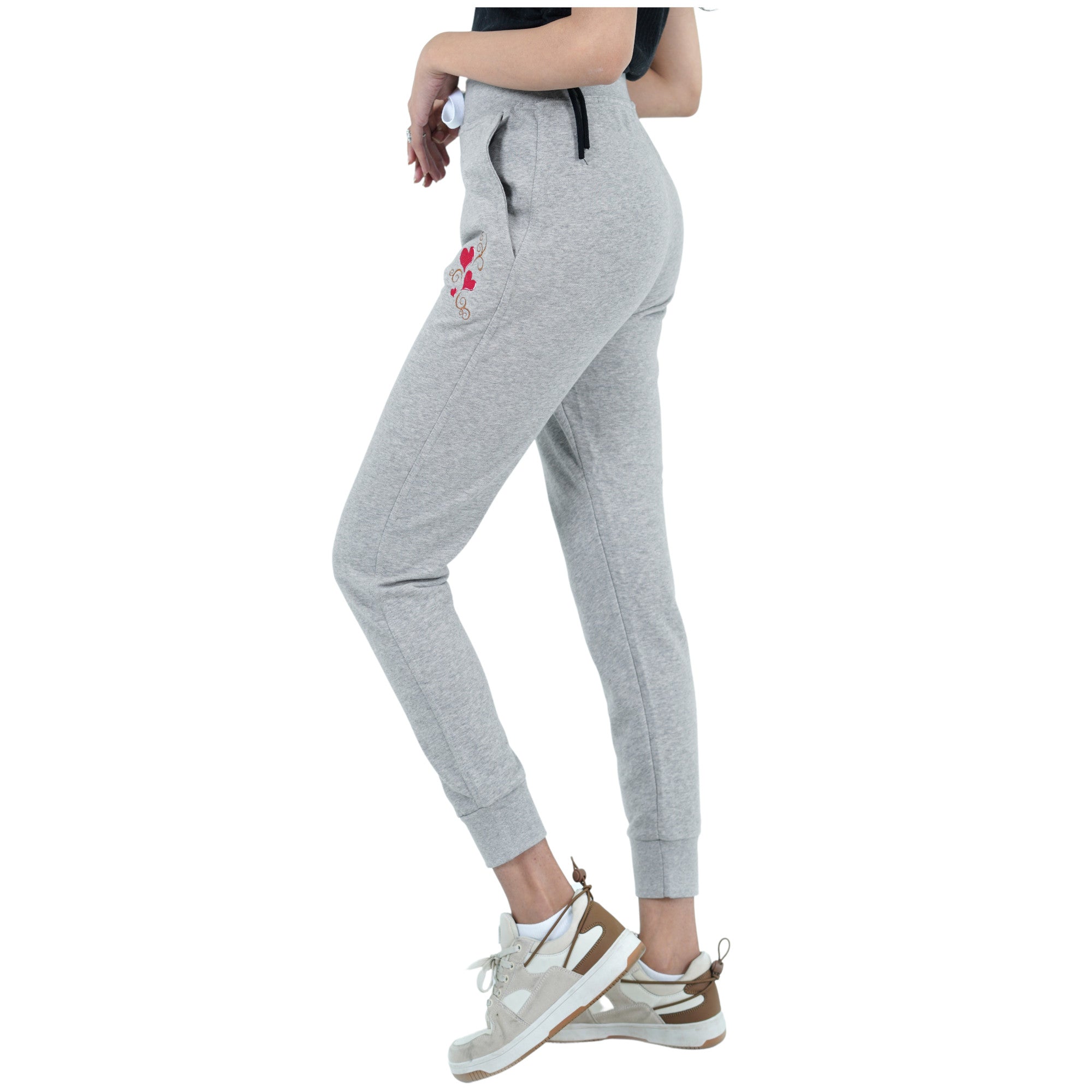 Damen Jogginghose Grau mit Stickerei aus Baumwolle Slim Fit