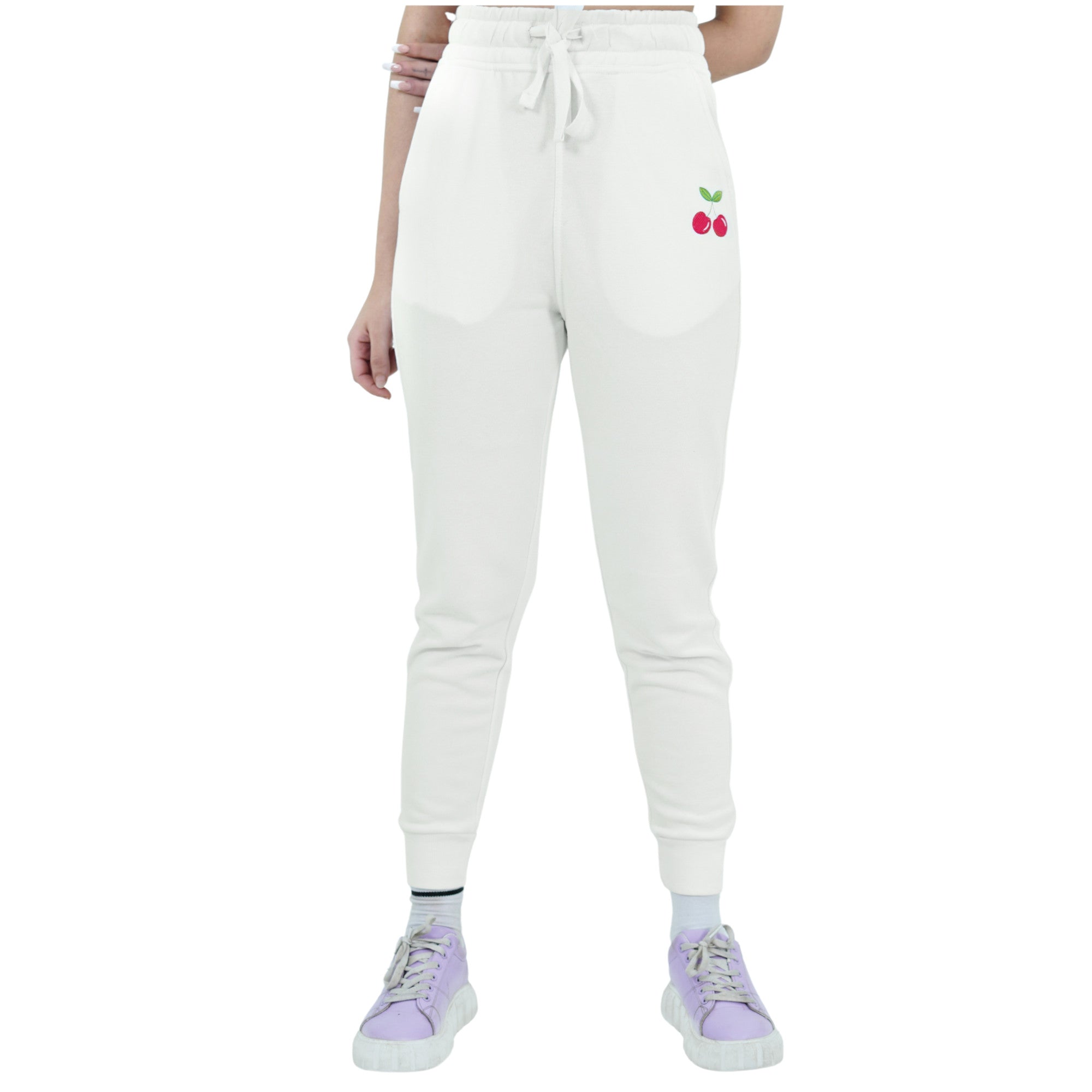 Damen Jogginghose Weiß mit Stickerei aus Baumwolle Slim Fit