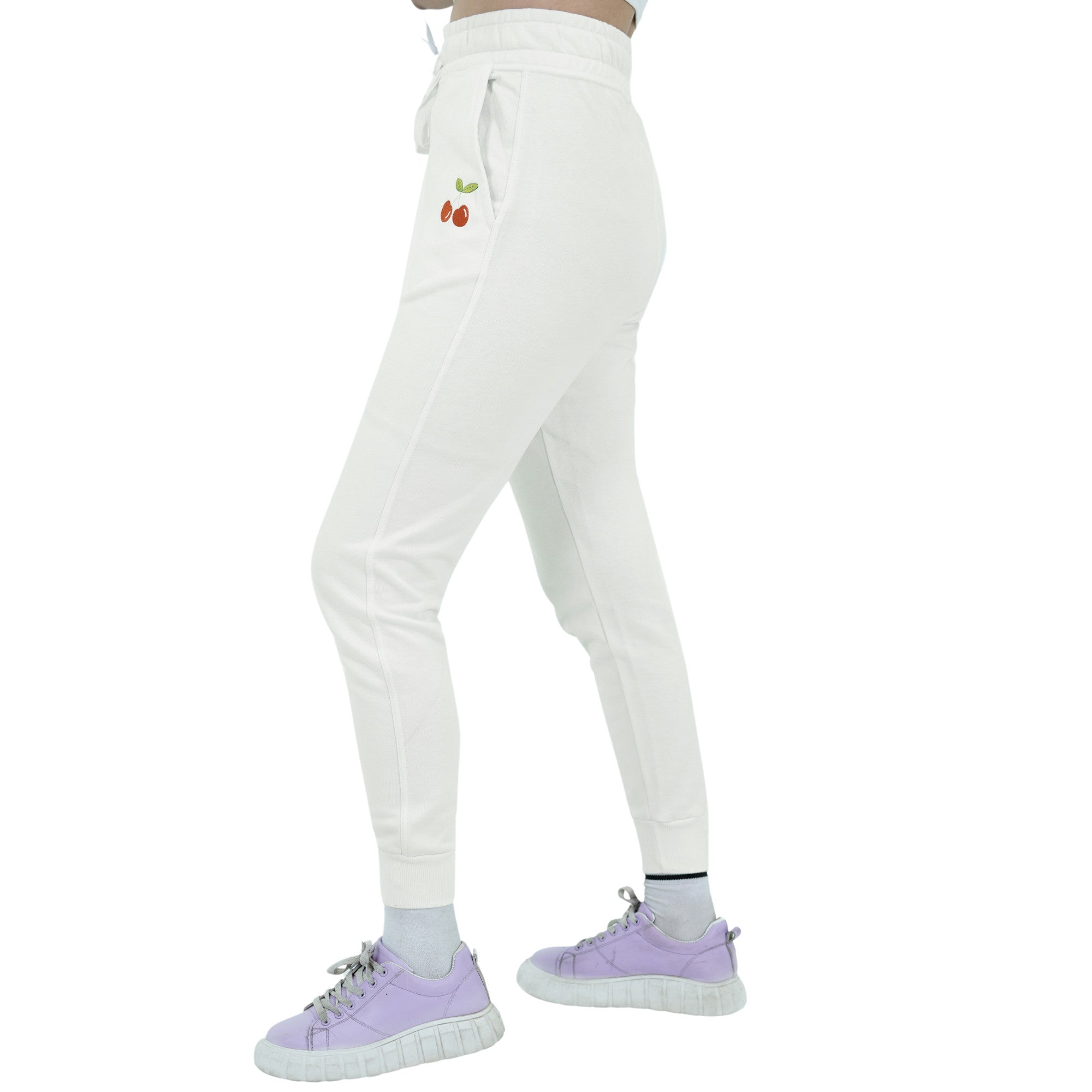 Damen Jogginghose Weiß mit Stickerei aus Baumwolle Slim Fit