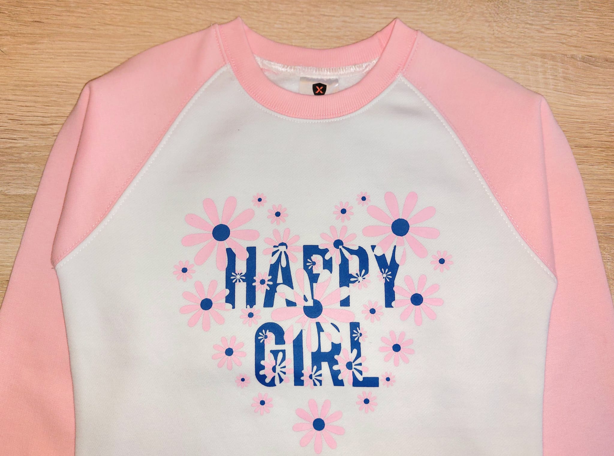Mädchen Sweatshirt Raglan Happy Girl Pink&Weiss