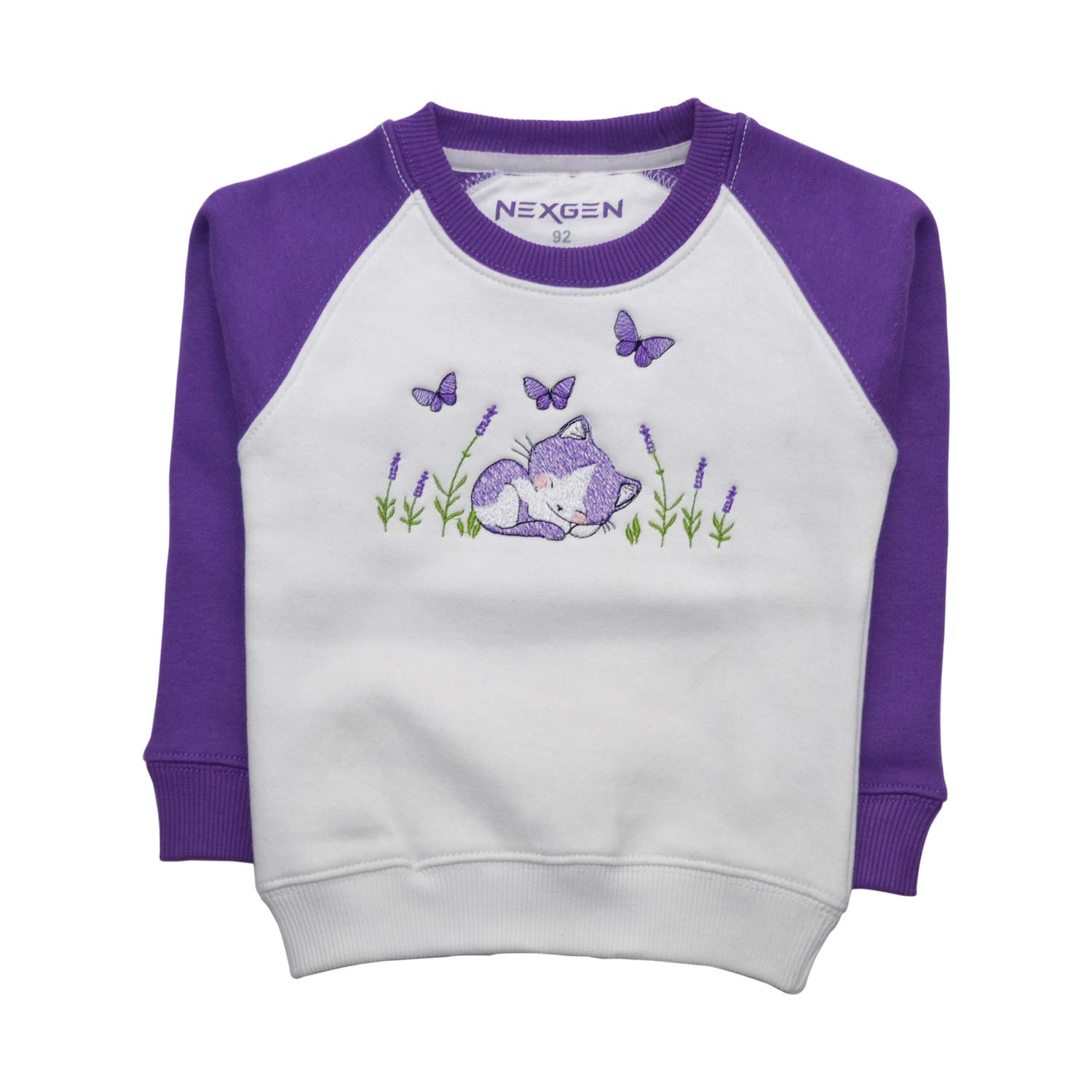 Mini-Mädchen Sweatshirt Pullover Stickerei lila und weiß