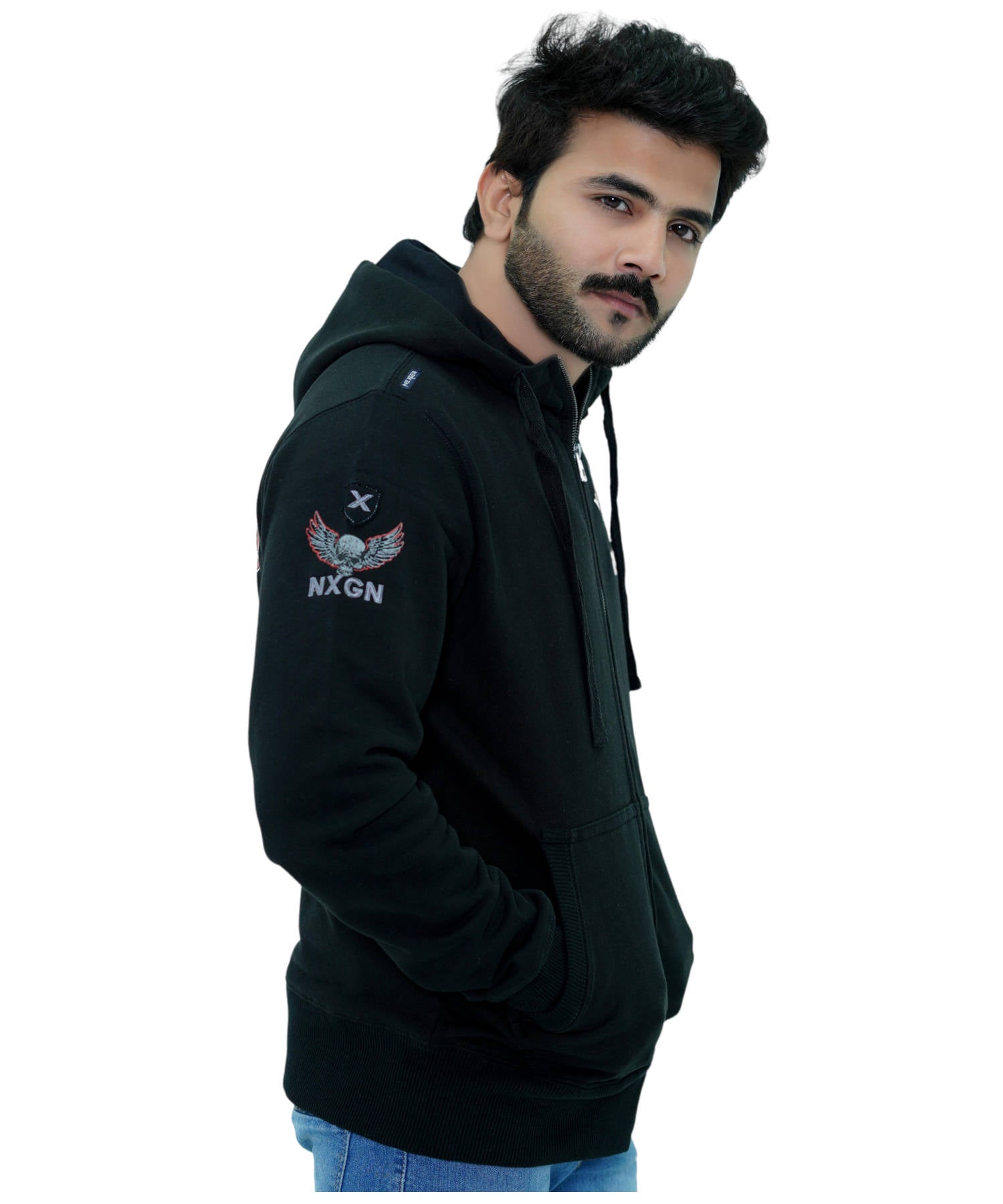 Herren Hoodie Zipper Reglan Kapuzenjacke Sweatjacke Schwarz Chopper