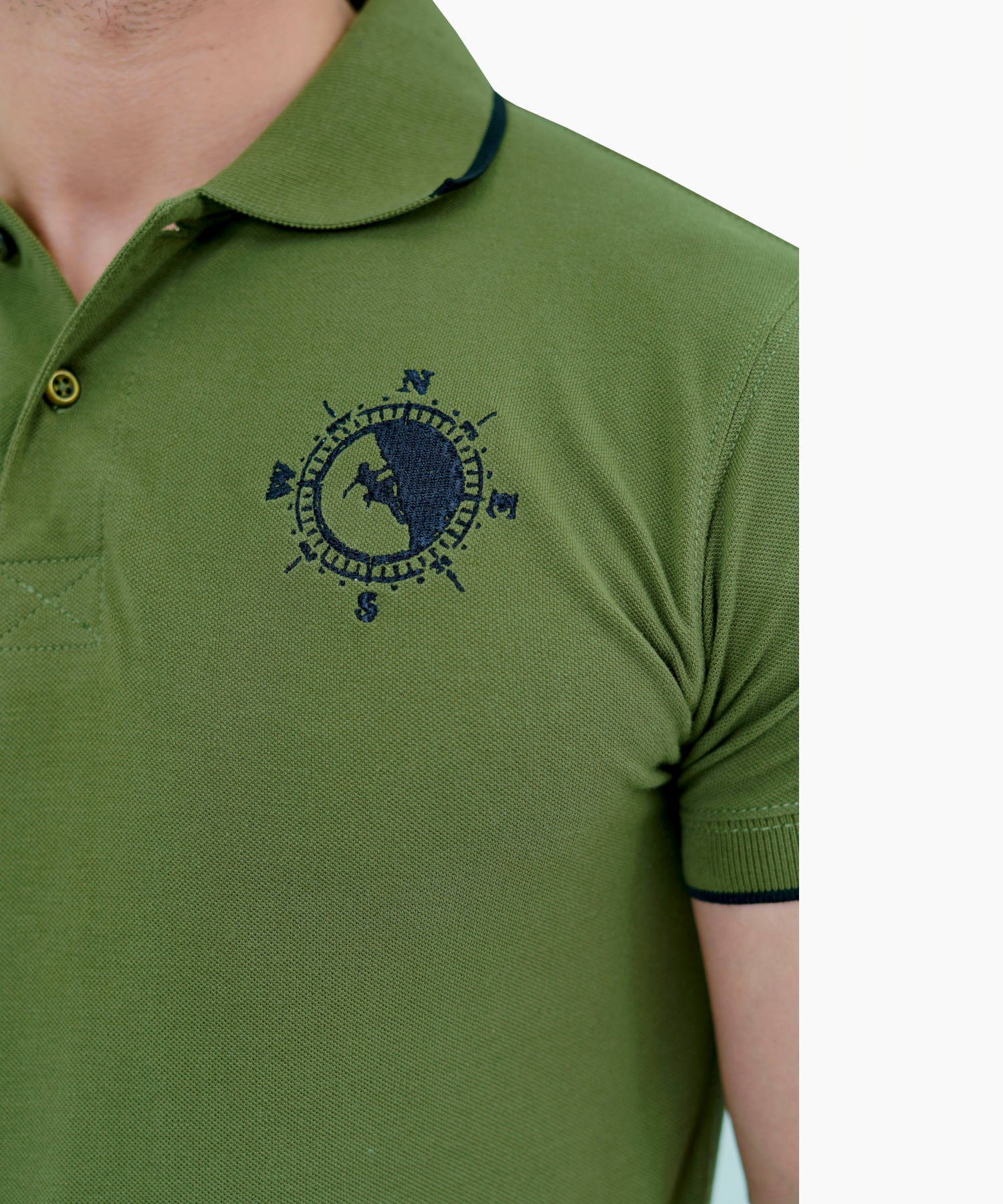 Herren Poloshirt Pique 100% Baumwolle Slim Fit Kurzarm Stickerei Armeegrün Bergsteiger