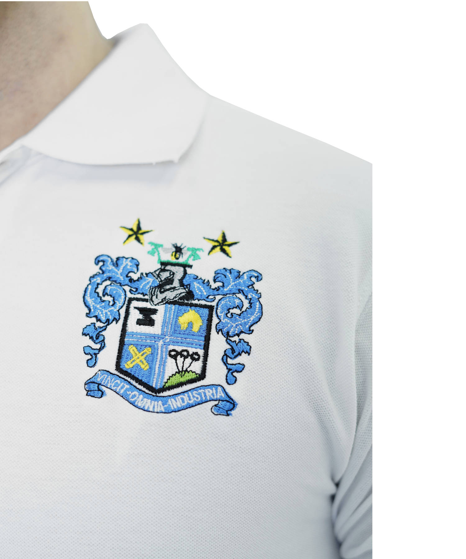 Herren Poloshirt Pique 100% Baumwolle Slim Fit Kurzarm Stickerei Weiß mit Fußballverein