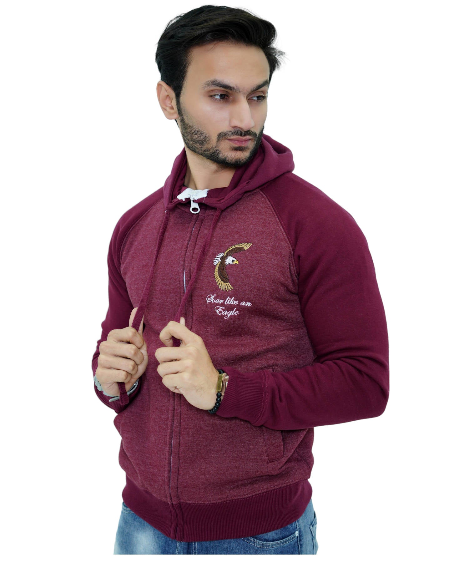Herren Hoodie Zipper Reglan Kapuzenjacke mit Stickerei