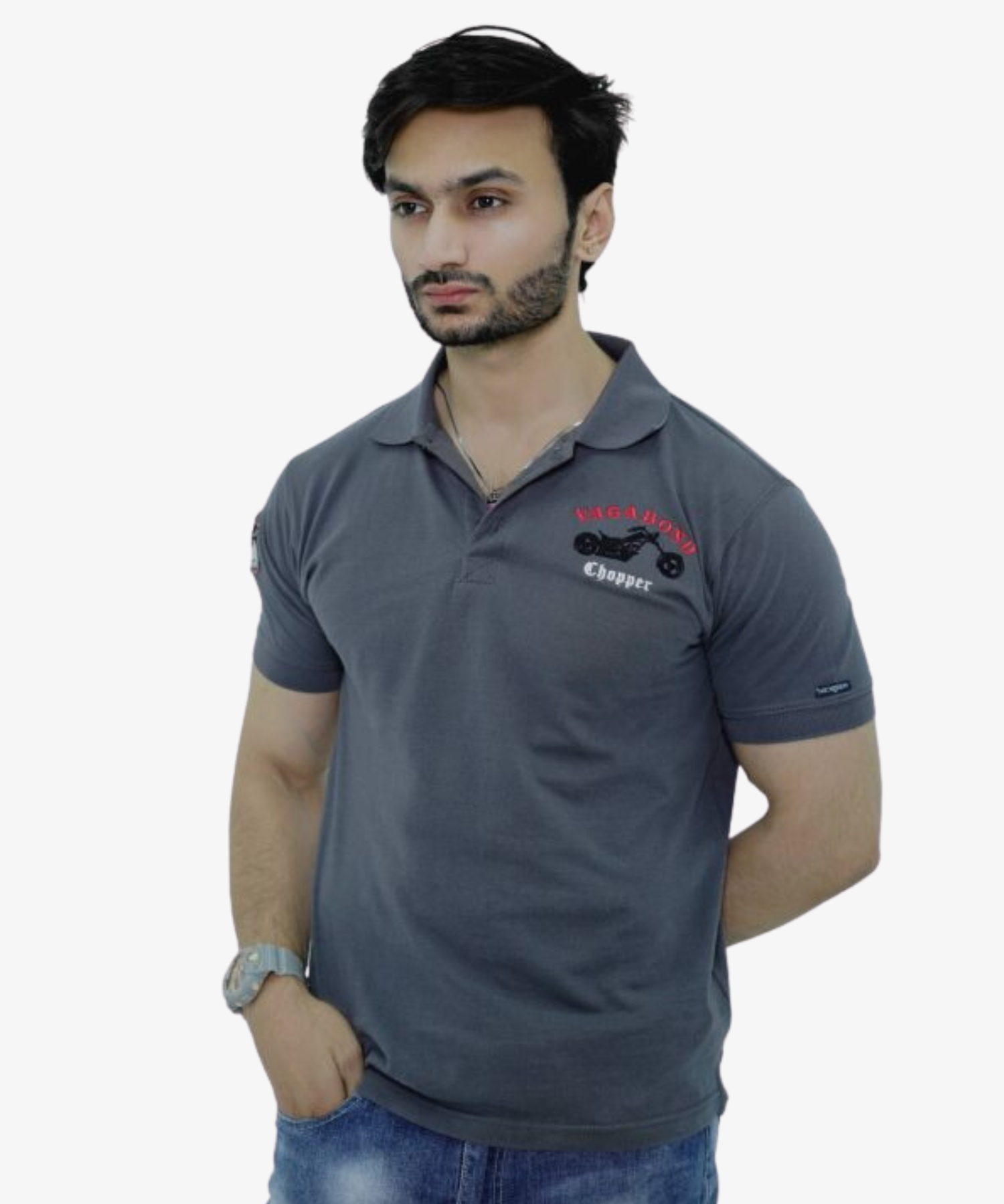 Herren Poloshirt Pique 100% Baumwolle Slim Fit Kurzarm Stickerei Armeegrün Bergsteiger