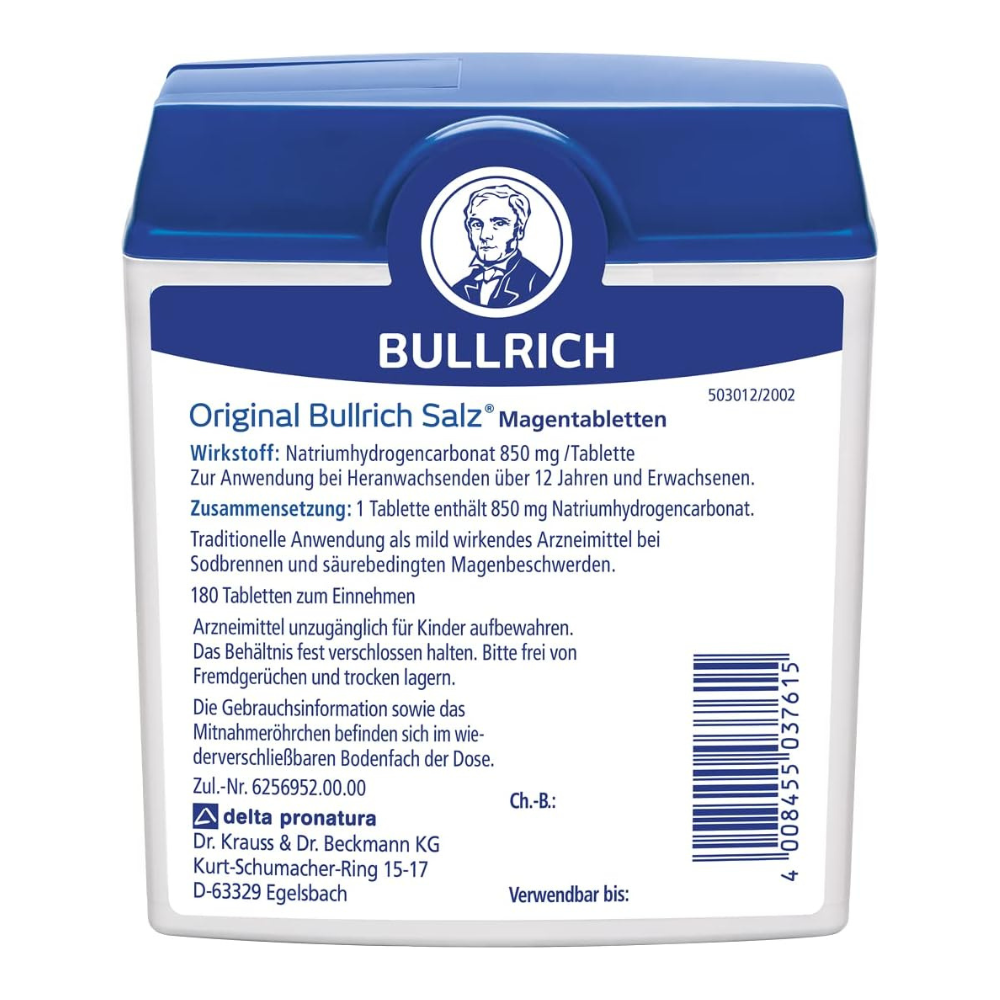 Bullrich Salz Schnelle Linderung bei Sodbrennen und säurebedingten Magenschmerzen 180 Tabletten