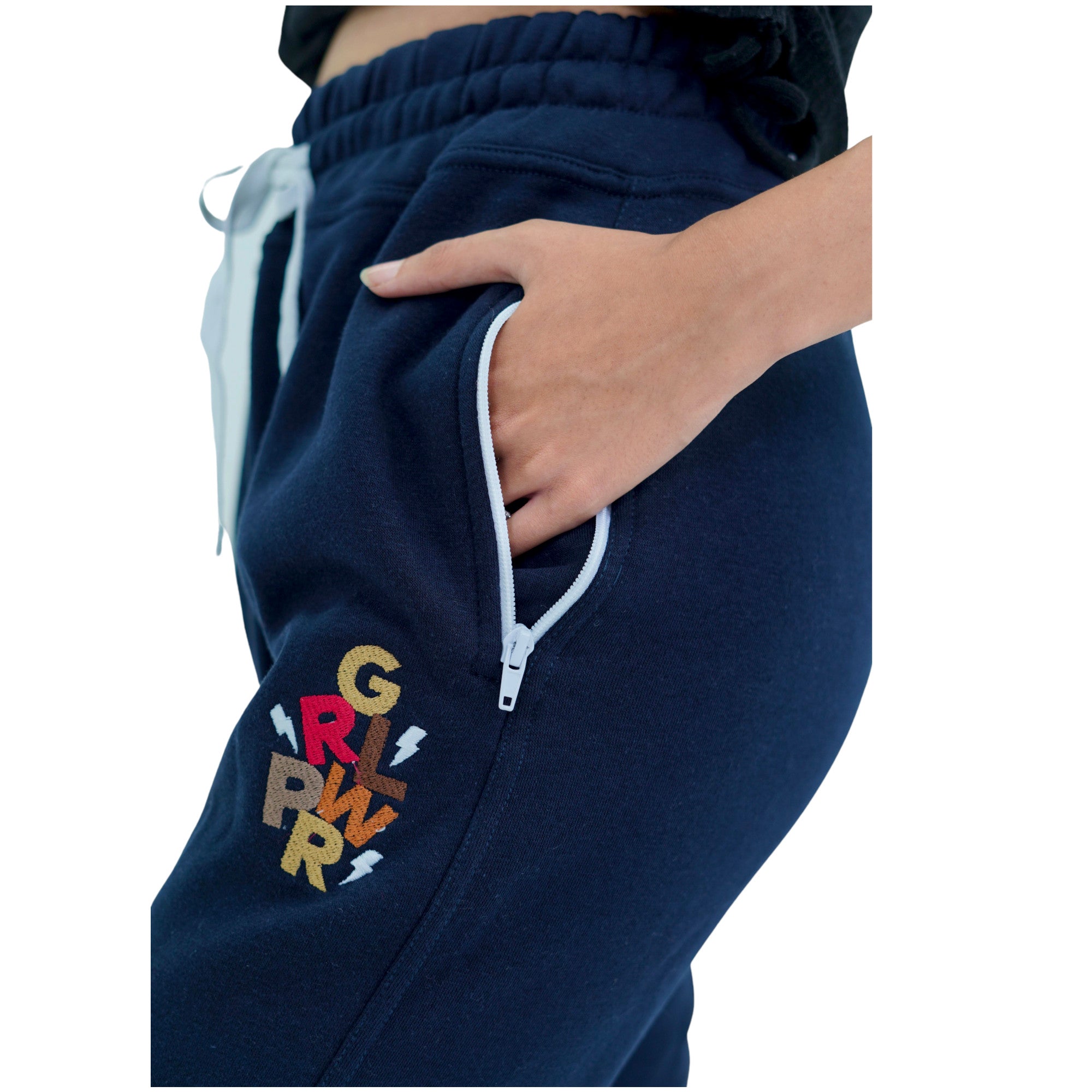 Damen Jogginghose Fleece Blau Stickerei