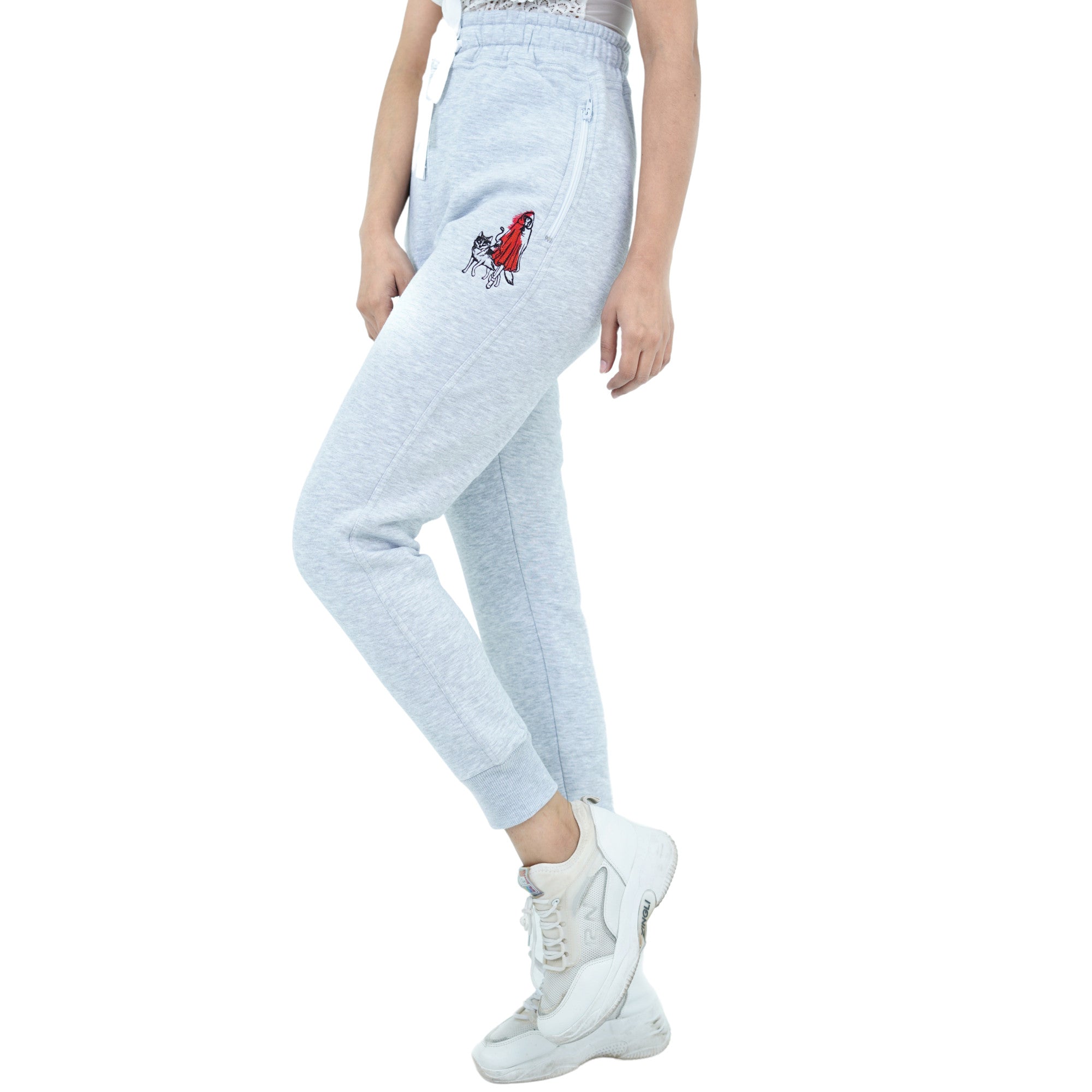 Damen Jogginghose Fleece Grau Stickerei 2