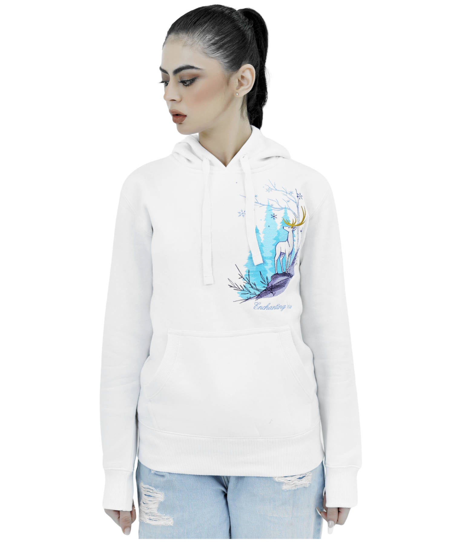 Damen Hoodie Kapuzenpullover Weiss