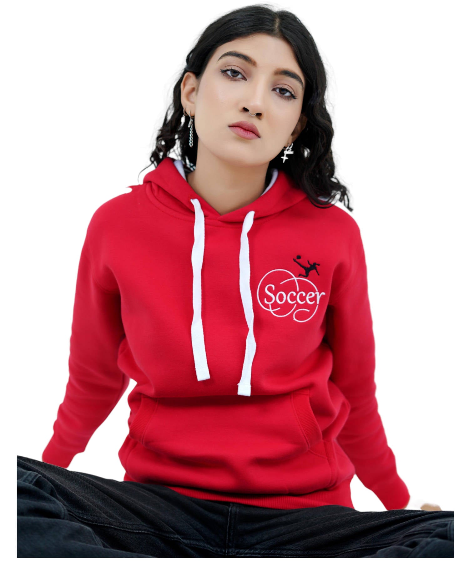 Damen Hoodie Kapuzenpullover Rot.
