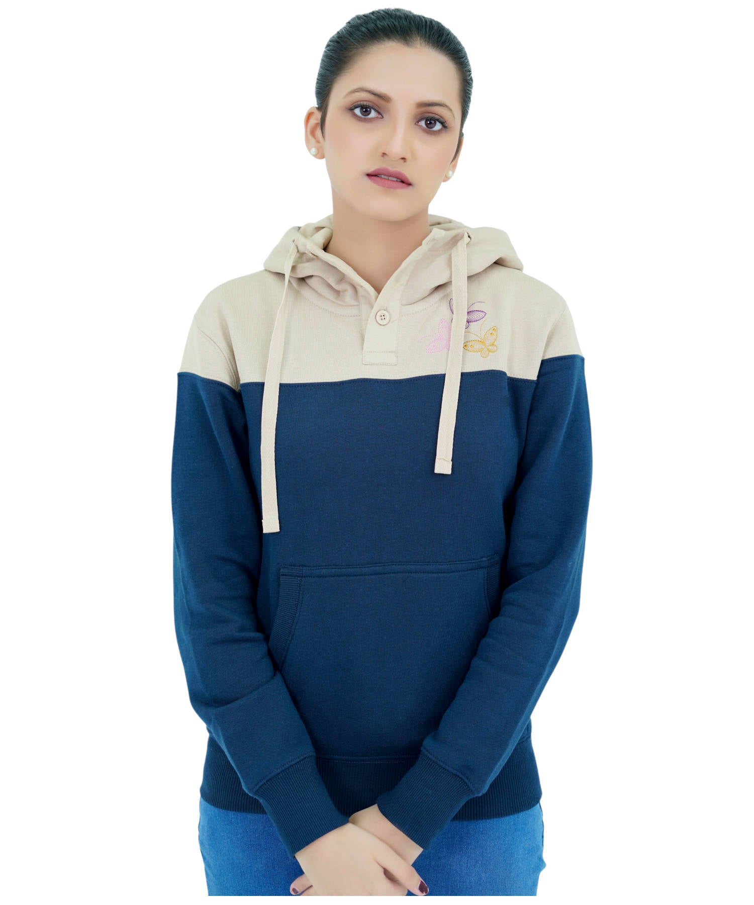 Damen Hoodie Kapuzenpullover Blau&Haut