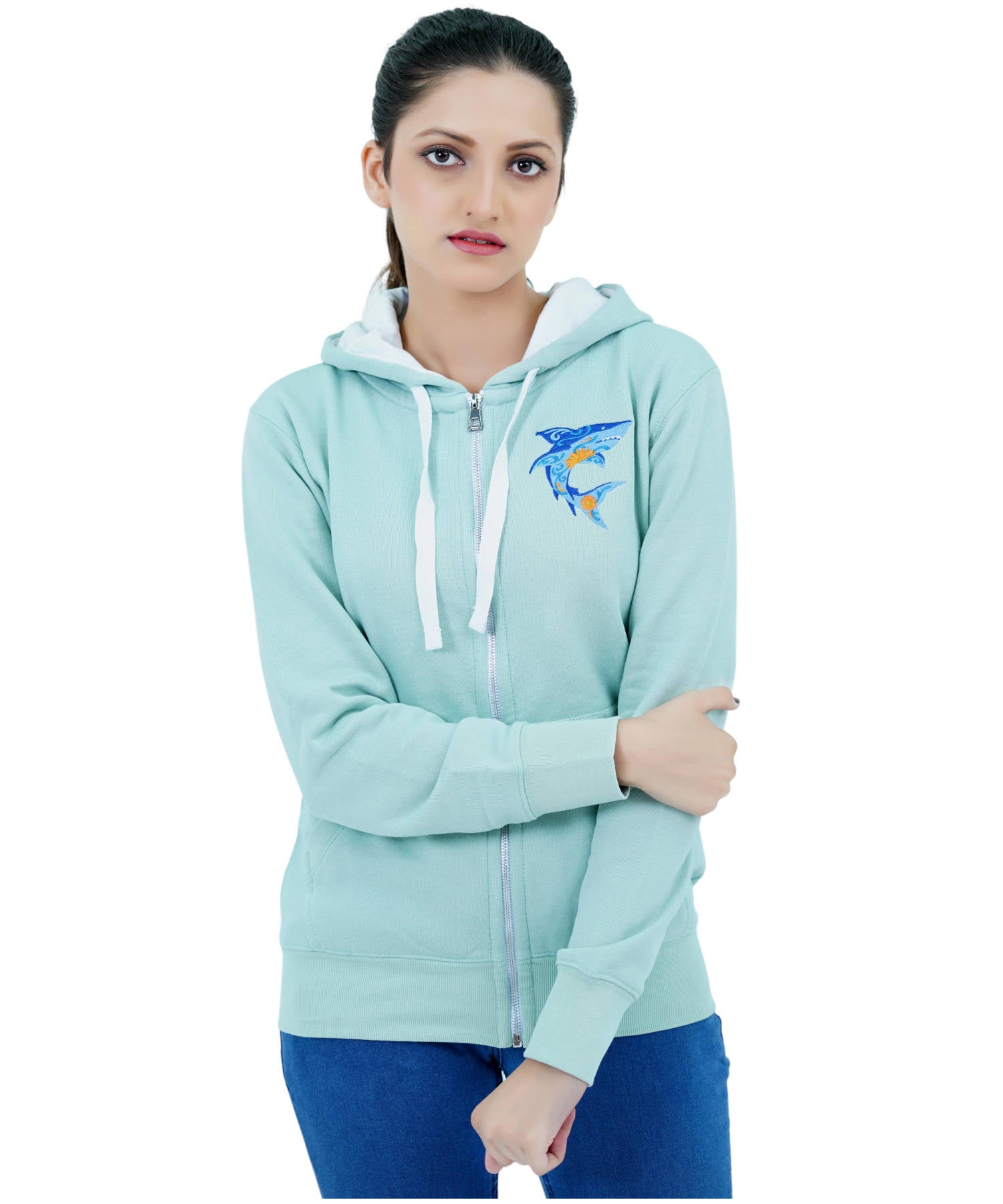 Damen Fleece Hoodie Pulli Kapuzenpullover Sweatjacke Lila Reißverschluss