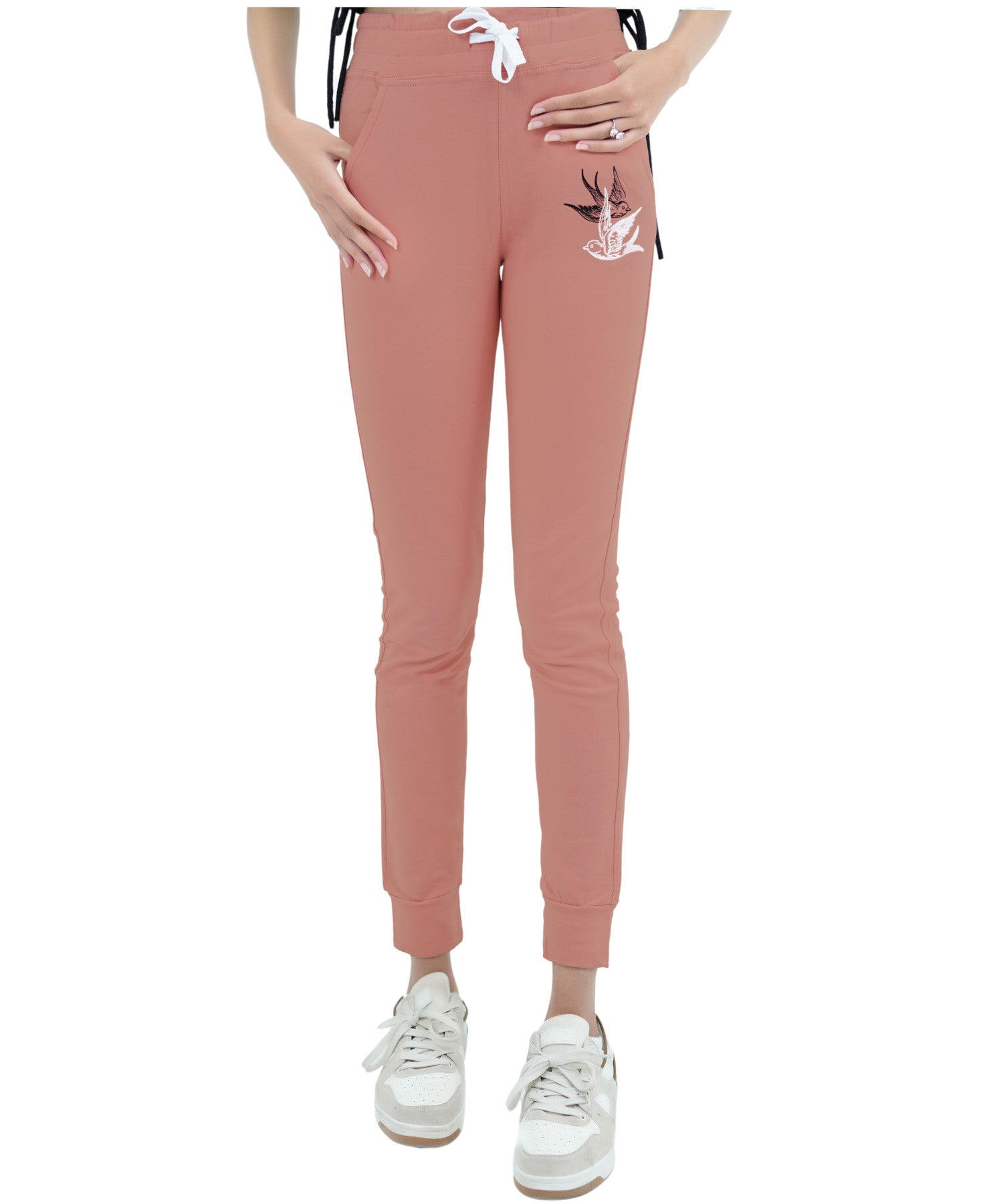 Damen Jogginghose Rosa mit Stickerei aus Baumwolle Slim Fit