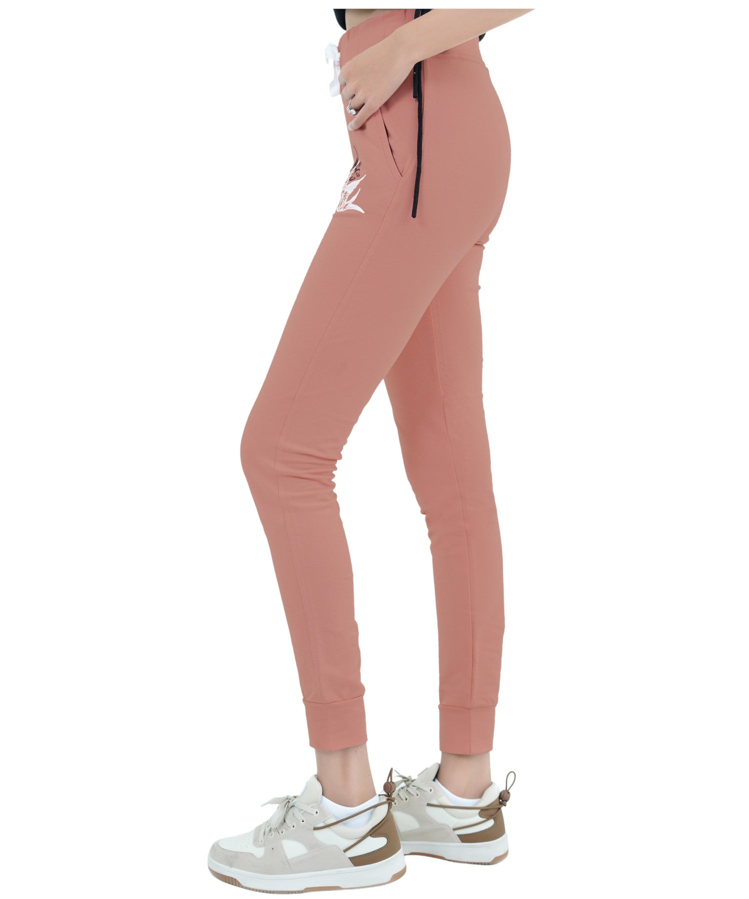 Damen Jogginghose Rosa mit Stickerei aus Baumwolle Slim Fit