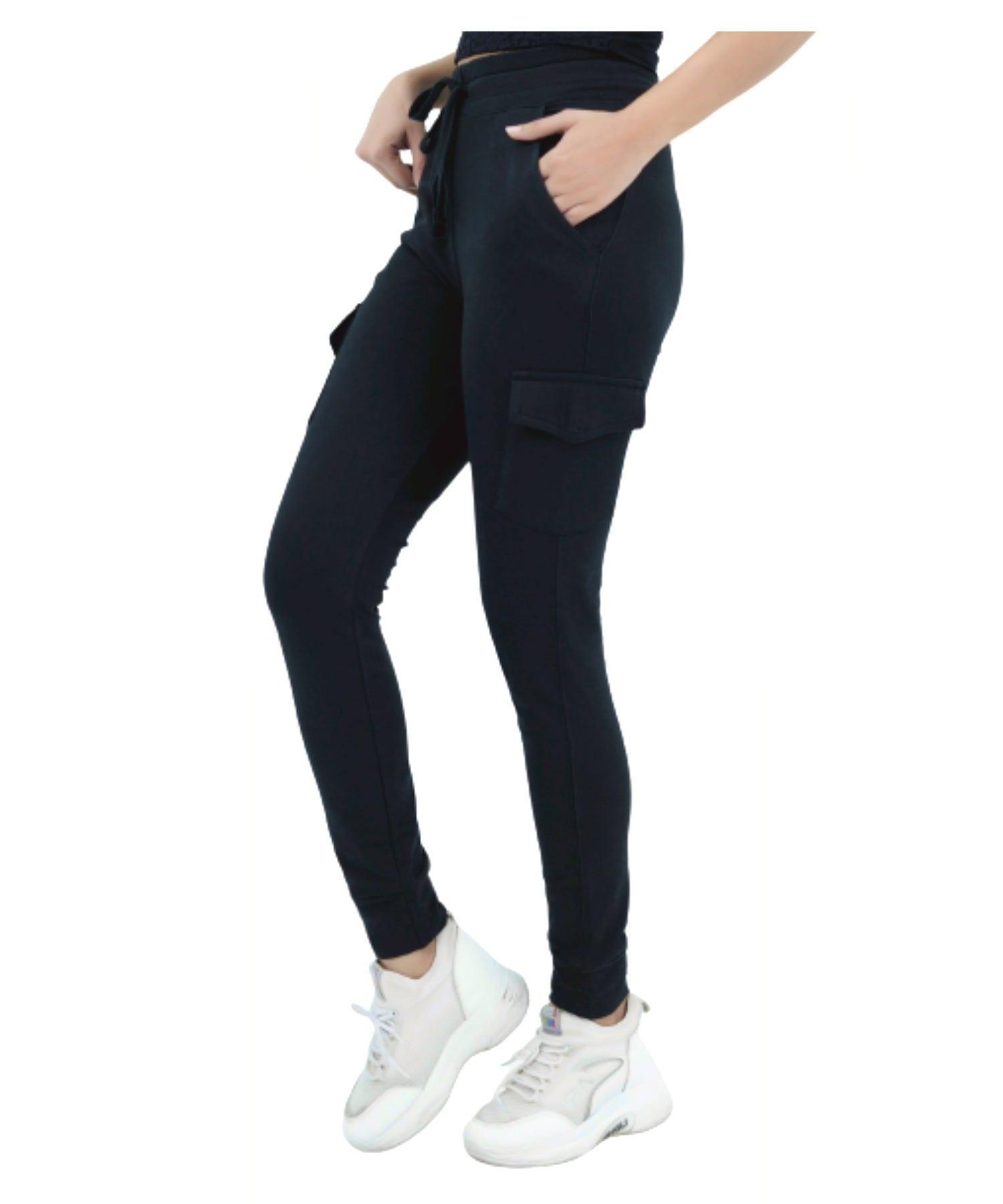 Damen Jogginghose Schwarz mit Seitentaschen aus Baumwolle Slim Fit