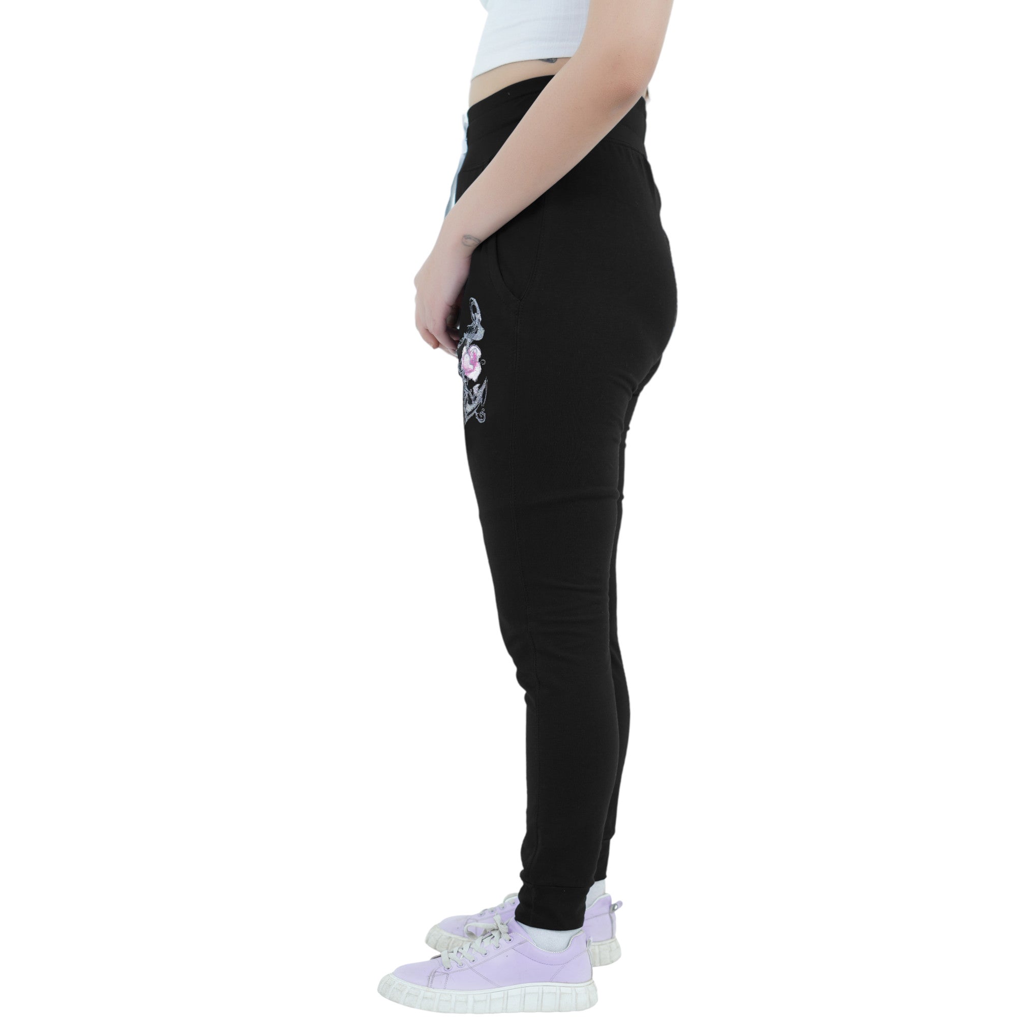 Damen Jogginghose Schwarz mit Stickerei aus Baumwolle Slim Fit