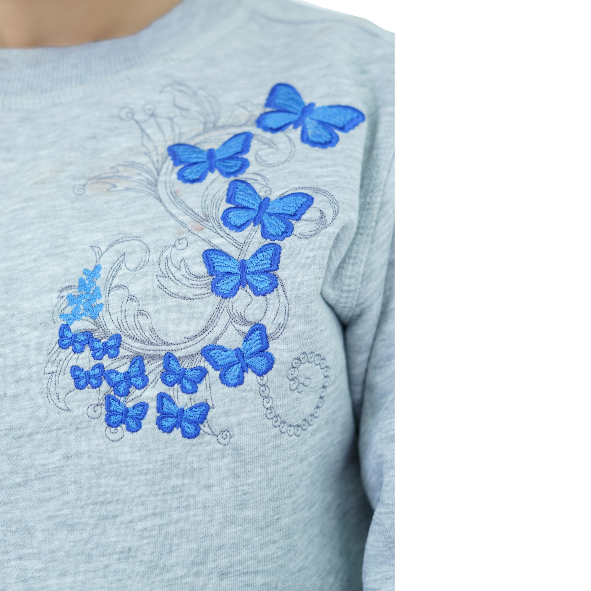 Damen Swearshirt Pullover Grau mit Stickerei