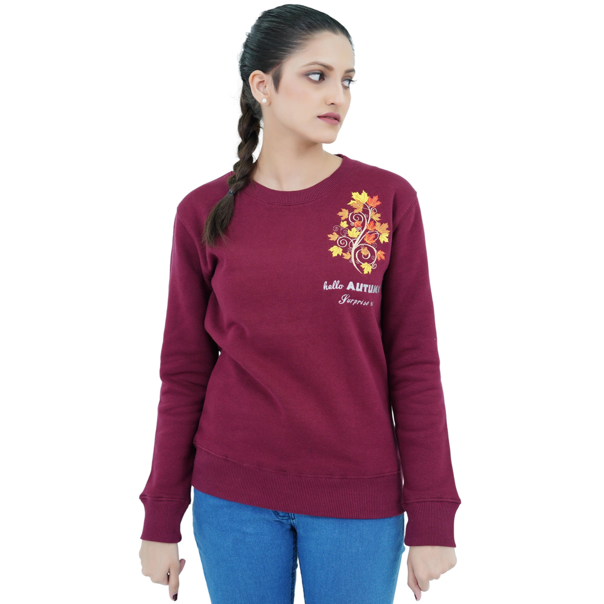 Damen Swearshirt Pullover Rot mit Stickerei